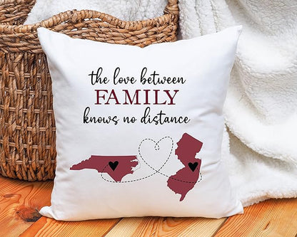 Personalized The Love Between Family Knows No Distance Pillow | Two State or Country Long Distance Family | Grandparents in Laws Moving Away Fathers Day Dad Grandpa