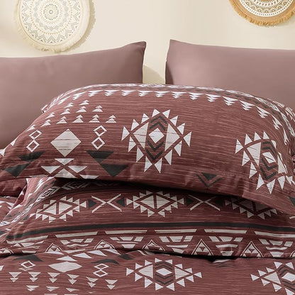Geniospin King Size Comforter Set- 7 Pieces Boho Bed in a Bag, Western Bedding Set for All Seasons, Soft Aztec Bedding, Lightweight Comforter Bed Set with Sheets, Pillowcases & Shams