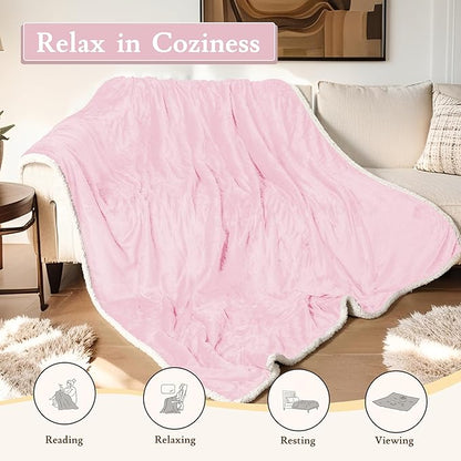 Electric Heated Blanket 62"x84" Twin Size Flannel & Sherpa - 4 Heat Settings & 10H Auto Shut Off for Safe Overnight Use, Fast Heating, Machine Washable for Bed, Couch, Office - Pink