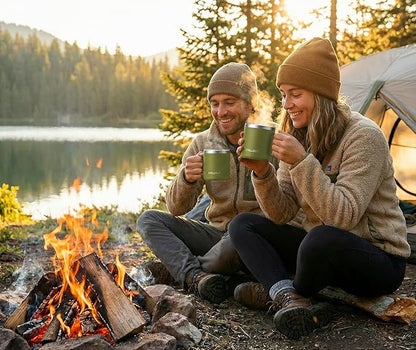 CHILLOUT LIFE Stainless Steel 16 oz (Set of 2) Vacuum Insulated Coffee Mug with Handle and Lid, Large Thermal Camping Coffee Mugs with Sliding Lid for Men & Women