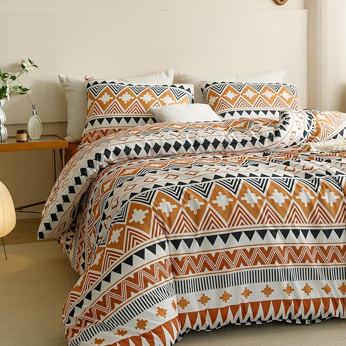 CLOTHKNOW Aztec Southwestern Comforter Set California King Geometric Bedding Comforter Sets Aztec Navajo Comforter Brown Orange Waves Striped Comforter Triangle Comforter Sets Cal King, Bohemian-1