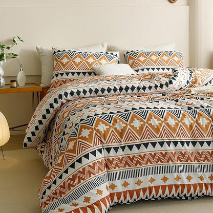 CLOTHKNOW Aztec Southwestern Comforter Set California King Geometric Bedding Comforter Sets Aztec Navajo Comforter Brown Orange Waves Striped Comforter Triangle Comforter Sets Cal King, Bohemian-1