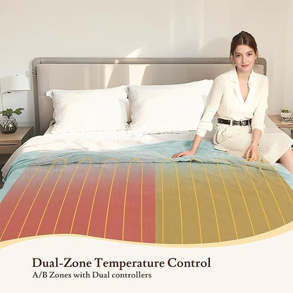 Electric Heated Blanket 84"x90" Queen Size - 4 Heat Settings & Dual Controllers, 10H Auto Shut Off, Ultra-Soft Coral Fleece Heated Blanket with Overheat Protection, Mint Green