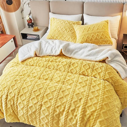 Joyreap 3-Piece Fluffy Faux Fur Sherpa Comforter Set, Queen Size Luxury Tufted Bedding Comforter Set, All Season Soft n Cozy Plush Comforter Bed Set- Yellow, 88x88 inches