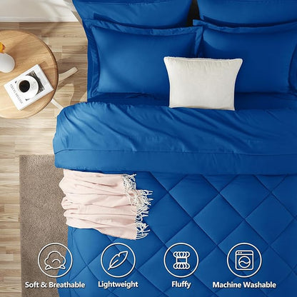 CozyLux Full Size Comforter Sets Classic Blue - 7 Pieces Bed in a Bag Full, Luxury Soft Bed Set for All Seasons, Bedding Set with Down Alternative Comforter, Sheets, Pillowcases & Shams