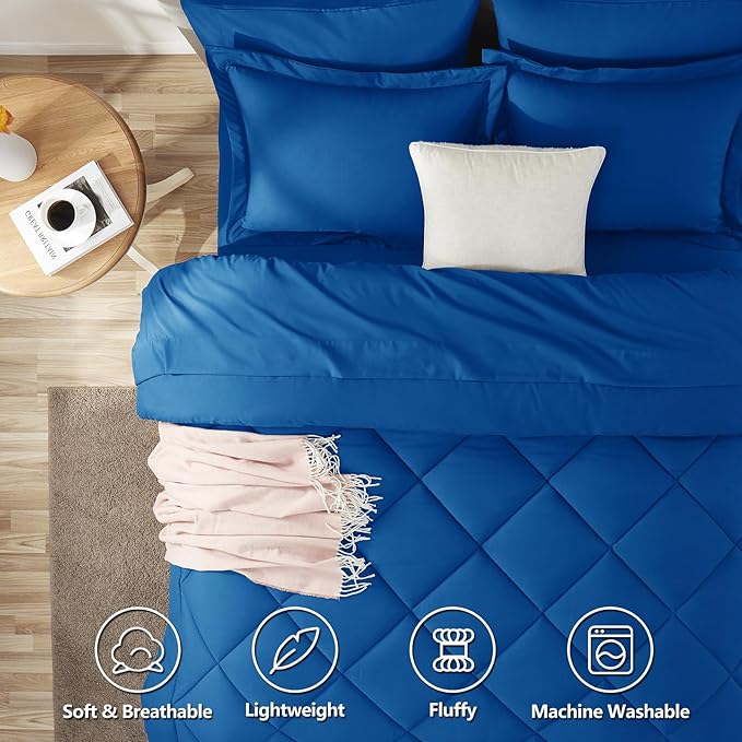 CozyLux King Size Comforter Set Classic Blue - 7 Pieces Bed in a Bag King, Luxury Soft Bed Set for All Seasons, Bedding Set with Down Alternative Comforter, Sheets, Pillowcases & Shams