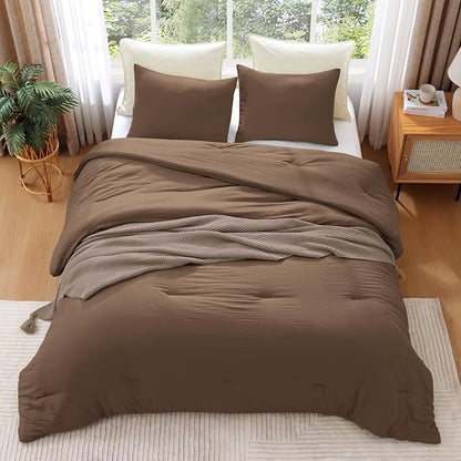 WRENSONGE Super King Comforter Set - 3 Pieces Prewashed Brown Comforter Soft Lightweight for All Seasons,Down Alternative Comforters Super King Size with 2 Pillow Shams