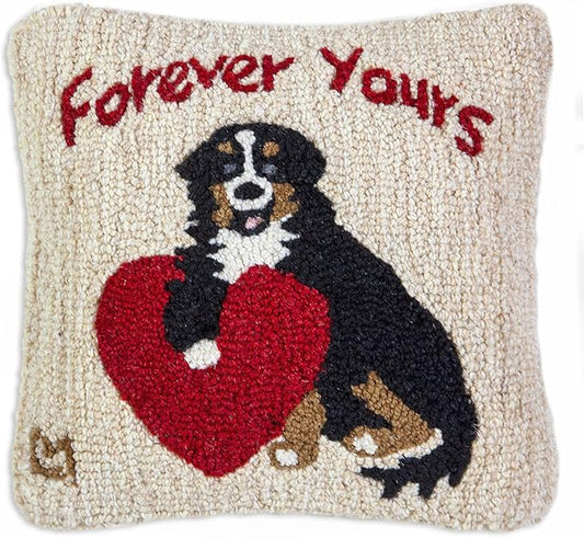 Chandler 4 Corners Artist-Designed Forever Yours Hand-Hooked Wool Decorative Throw Pillow (14 in x 14 in) Love Pillow for Couches & Beds - Low Maintenance Burmese Pillow for Valentines & Anniversary
