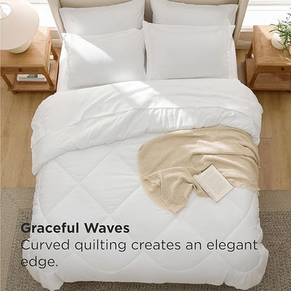 Bedsure 7 Pieces Full Comforter Set Premium Series, Hotel Luxury Soft Bed in a Bag, Goose Down Alternative, Safe for Sensitive Skin Bedding Comforter All Season Medium Warmth, White Wavy Quilted