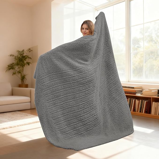 Electric Heated Blanket Queen Size 84"×90" Dual Control, 9 Heating Settings & 1-10Hs Auto Off, Overheat Protect, Double-Sided Plush Sherpa, for Couch & Bed, Machine Washable Light Gray