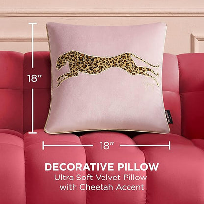 Juicy Couture Reversible Velvet Cheetah Pillow, 18" x 18" Decorative Pillow, Blush Pink