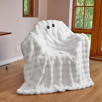 IUUI Electric Heated Blanket King 90''x100'',Luxury Faux Rabbit Fur Heating Throw Blankets,Fast Heating with 1/2/4/6/8/10 Hours,Overheat Protection, Quick Heating, Memory Function, Gift-Ready Design