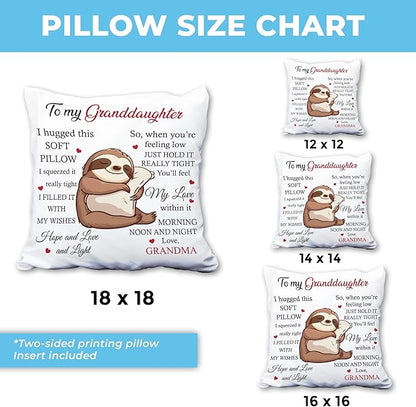 Hyturtle Personalized to My Granddaughter Pillow (Insert Included) Gifts from Grandma - Birthday Graduation Gifts for Granddaughter - Sloth Custom Name Sofa Couch Cushion Home Decor Throw Pillow