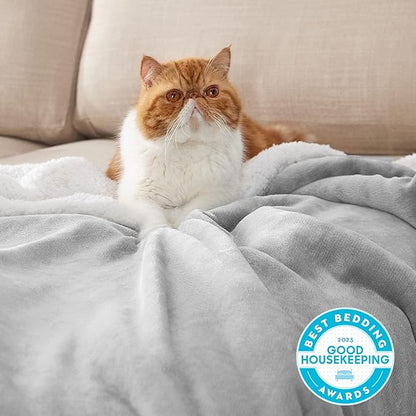 Bedsure GentleSoft Sherpa Fleece Blankets King Size for Bed - Thick and Warm Throw for Women and Men, Soft Fuzzy Plush King Blanket for Winter, Non-Heated, Light Grey, 108x90 Inches
