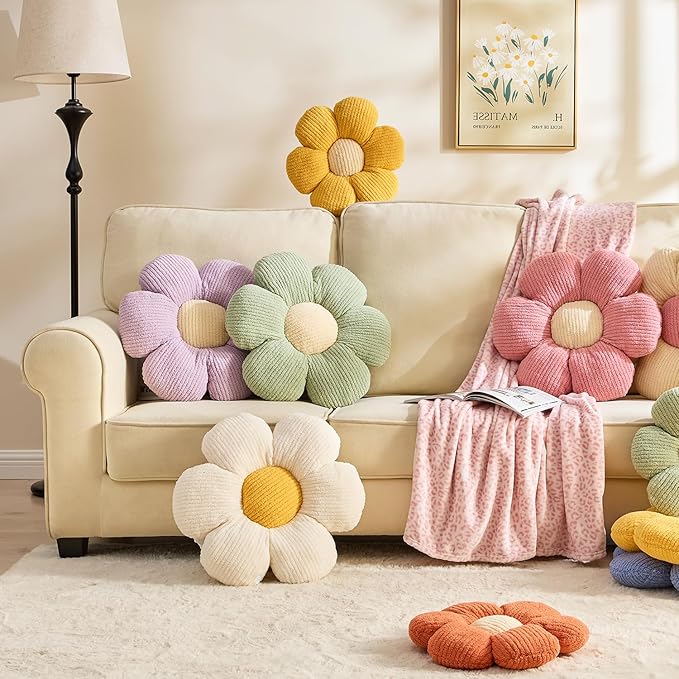 Flower Pillow Shaped Cushion Decorative Daisy Pillow for Bed Cute Throw Pillow Flower Floor Pillow Soft Seat Cushion Orange 19.6"