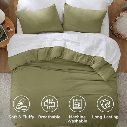 Bedsure Queen Comforter Set, Olive Green Soft Prewashed Bedding for All Seasons, 3 Pieces GentleSoft™ Bed Set, 1 Lightweight Comforter (90"x90") and 2 Pillowcases (20"x26")