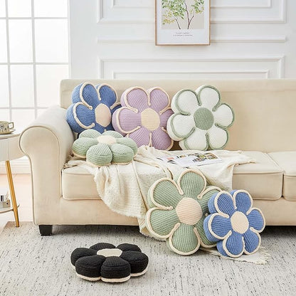 Flower Pillow, Soft Flower Decorative Throw Pillow, Cute Daisy Flower Shaped Seating Floor Cushion Room Décor Plush Pillows for Sofa Couch Bed (17.7 Inch, Black)