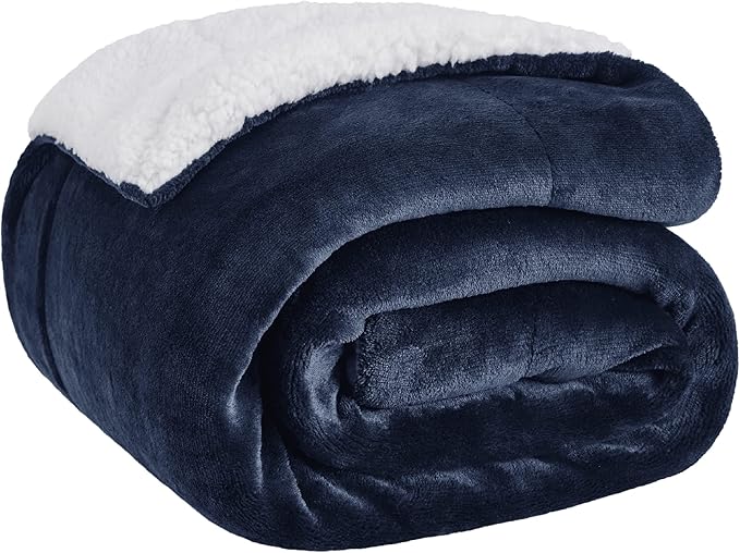 Bedsure GentleSoft Sherpa Fleece Throw Blanket for Couch - Thick and Warm Throw for Women and Men, Soft Fuzzy Plush Blanket for Winter, Non-Heated, Navy, 50x60 Inches
