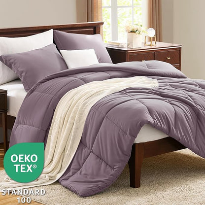 CozyLux Full Size Comforter Sets - Dusty Purple Comforter Full Size, 3 Pieces Box Stitched Bed Set for All Seasons, Soft Lightweight Bedding Sets with 1 Down Alternative Comforter and 2 Pillow Shams