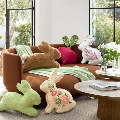 Phantoscope Happy Easter Bunny Shaped Throw Pillow, Plush Boucle Jumping Rabbit Cushion Sherpa Easter Decorative Pillow for Couch Living Room Bed, Beige, 14.5 x 21.5 inches