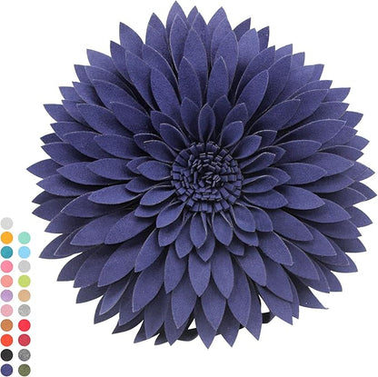 3D Daisy Flower Decorative Pillow - Sunflower Throw 14.5 x 13 Inch Round Decor - Home Decorations for Couch & Bed - Flower-Shaped (Case + Insert, Solid Navy)