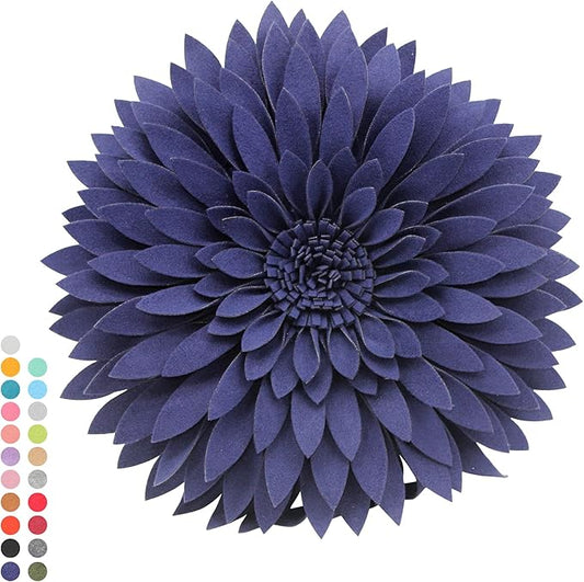 3D Daisy Flower Decorative Pillow - Sunflower Throw 14.5 x 13 Inch Round Decor - Home Decorations for Couch & Bed - Flower-Shaped (Case + Insert, Solid Navy)