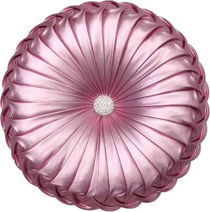 EUCIOR Round Throw Pillows,Blush Pink Throw Pillow,Soft Spandex Fabric,Pumpkin Pleated Handmade Pink Metallic Round Decorative Pillow for Sofa Bedroom Livingroom