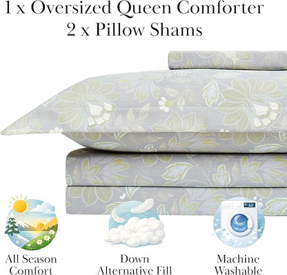 Southshore Fine Living, Inc. Infinite Blossom Collection - Full/Queen Comforter Set, Premium Quality, All-Season Down Alternative, Easy Care, Cuddly Oversized 3-Piece Comforter Set, Full/Queen, Blue