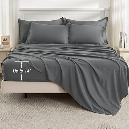 Andency Dark Grey Full Size Comforter Set with Sheets - 7 Pieces Boho Tassel Bed in a Bag Soft Lightweight Bedding Sets, Dark Grey Fringe Bed Set with Comforter, Sheets, Pillowcases & Shams