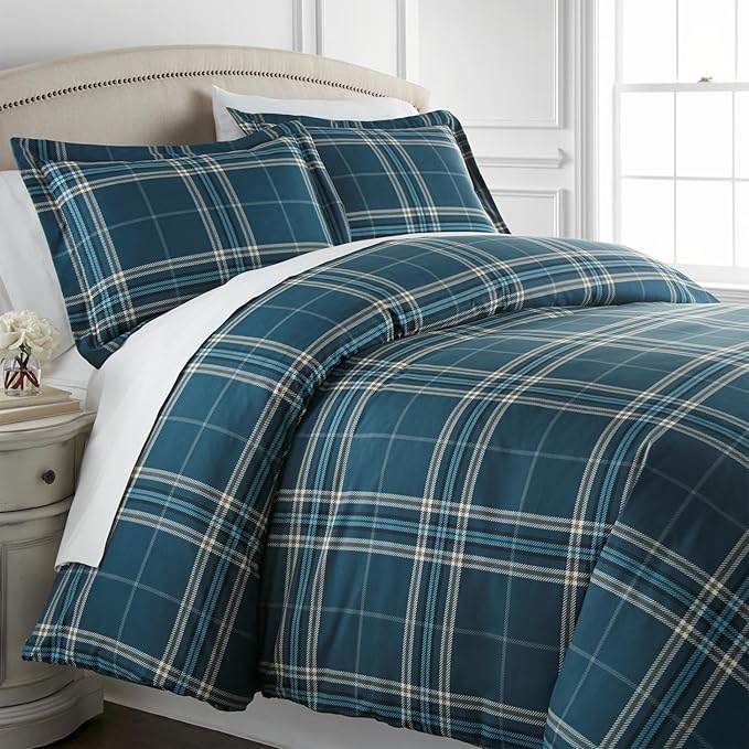 Southshore Fine Living, Inc. Vilano Plaid Collection - Twin Bed Comforter Set, Dorm Premium Bedding, All-Season Down Alternative Lightweight, Oversized 2-Piece Soft Comforter Set, Twin/XL, Blue