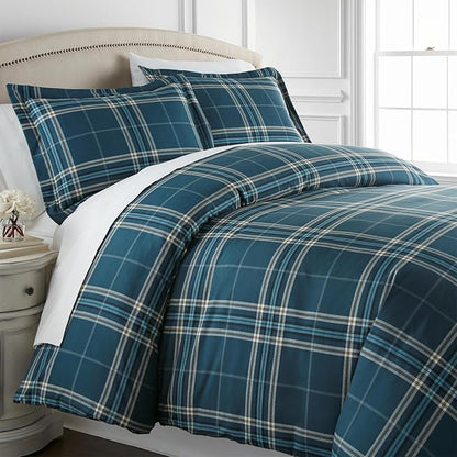 Southshore Fine Living, Inc. Vilano Plaid Collection - Twin Bed Comforter Set, Dorm Premium Bedding, All-Season Down Alternative Lightweight, Oversized 2-Piece Soft Comforter Set, Twin/XL, Blue