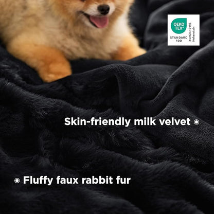 Bedsure GentleSoft Fluffy Fuzzy Black Throw Blanket for Bed, Soft Cozy Fleece Faux Fur Blanket for Couch, Black Room Decor Minky Velvet Sofa Cover, Thick Warm Plush Bedding Cozy Gifts for Women Men