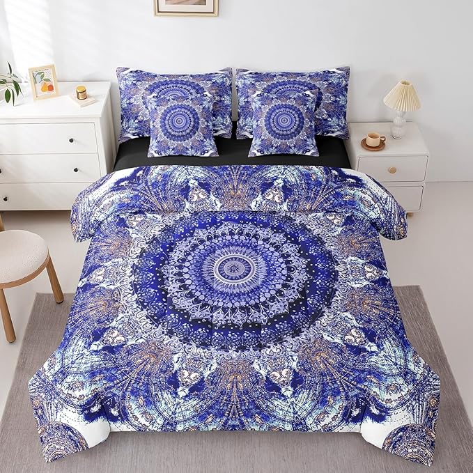 Erosebridal Oriental Medallion Bed in a Bag Vintage Mandala Bedding Full Size 7pcs, Persion Floral Comforter Set Abstract Flower Bedding Comforter Sets Girls Aesthetic Bedding Accessories