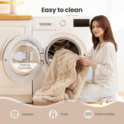 Heated Blanket 50x60 Inch Electric Blanket Throw Blanket with 6 Heat Settings and 1-4H Auto Off Timer, Machine Washable Soft Flannel Fleece for Couches, Beds Office (Beige)