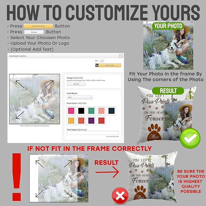 Ships Next Day, Made in USA - Personalized Pet Memorial Pillow for Cats & Dogs - Memorial Gift for Loss of Dog - Pet Memorial Gift - Sympathy Gifts - Dog Remembrance Pillow - Unique Keepsake v1(16x16)