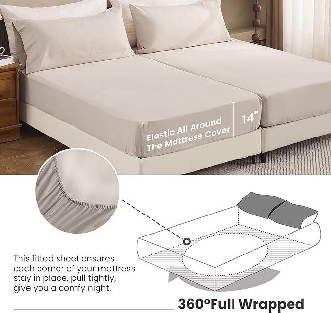 Simple&Opulence Belgian Linen Sheet Set Solid Color - 5 Pieces (1 Flat Sheet, 2 Fitted Sheets & 2 Pillowcases) Natural Flax Cotton Blend Soft Breathable Farmhouse Bedding - Split King Size, Linen