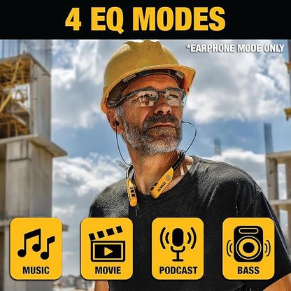 DEWALT Heavy Duty 2-in-1 Neckband Bluetooth Headphones w/Built-in Speakers, Jobsite Wearable Speaker & Around Neck Headphones, Wireless Bluetooth Headset, 60+ Hrs Hands-Free Music/Calls, Carry Pouch