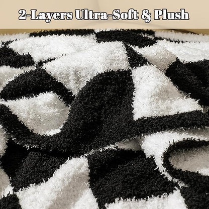 MorroMorn Checkered Throw Blanket for Couch, Black Throw Blanket 2-Layers Soft Cozy Fleece Plaid Blankets Checkerboard Grid - Fluffy Fuzzy Plush Warm for Sofa Chair Bed Decor Gift, 50x60 inches