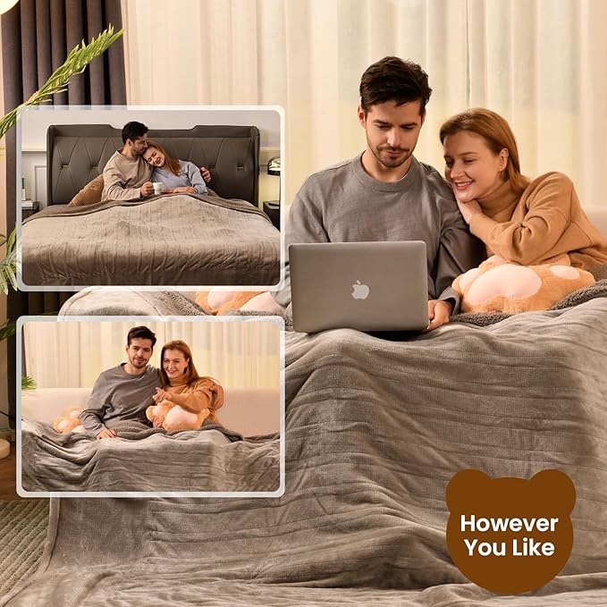 Bearhug Electric Blanket Full Size 77" x 84", Velvet & Sherpa Heated Blanket, 10 Heating Levels & 1-12H Auto Off, Over-Heat Protect, ETL, Machine Washable