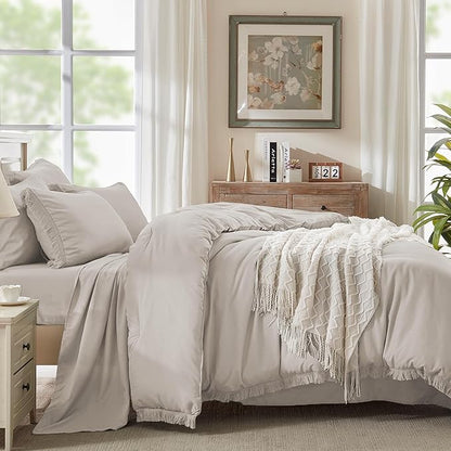 Andency California King Size Comforter Set with Sheets Heather Grey - 7 Pieces Cal King Bed in a Bag Boho Bedding Sets, Bed Set with Comforter, Sheets, Pillowcases & Shams