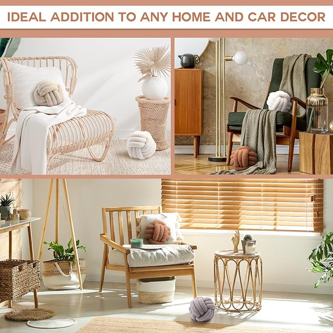 4 Pcs Knot Pillow Ball Soft Sherpa Throw Pillow 8.6'' Decorative Round Accent Pillows Aesthetic Decor Handmade Cushion for Home Couch Bed Sofa Chair(Soft)
