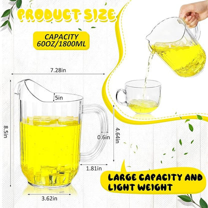 Tessco for you 12 Pcs Plastic Pitchers 60 Ounce Clear Restaurant Jug Large Water Pitcher Carafe Serve Milk Tea Juice Drink for Parties Container Dispenser Beer Jar (Classic)