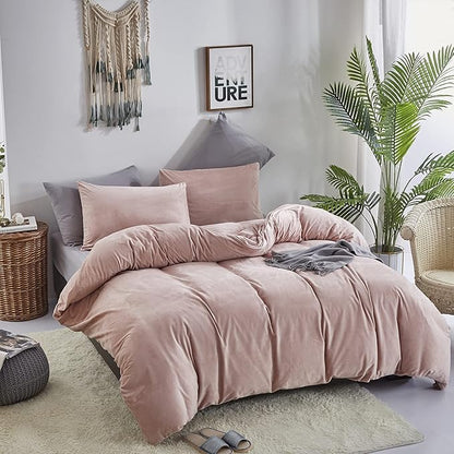Luxlovery Pink Velvet Comforter Set Twin Lake Pink Flannel Plush Bedding Comforter Set Winter Thick Warm Solid Haze Pink Quilts Blanket Soft Heavyweight Comforter Set For Twin Bed