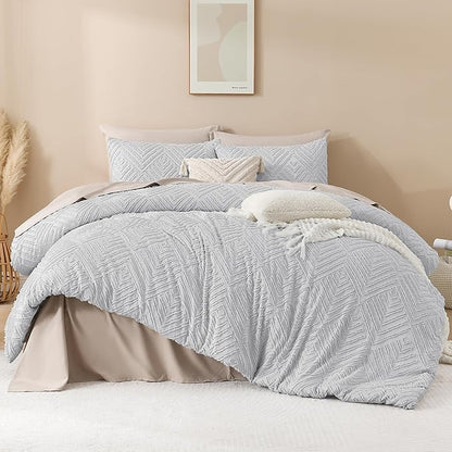 Andency Light Grey Oversized King Comforter 120''x120'', 3 Pieces Gray Super King Soft Boho Bedding Set & Collections, Farmhouse Tufted Fluffy Bed Set for All Seasons (1 Comforter, 2 Pillowcases)