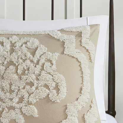 Madison Park Tufted Chenille Cotton Comforter, All Season Bedding Set, Matching Shams, Viola, Damask Taupe King/Cal King(104"x92") 3 Piece
