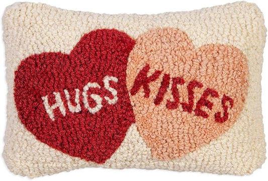 Chandler 4 Corners Artist-Designed Hugs Kisses Hearts Hand-Hooked Wool Decorative Throw Pillow - Valentine's Day Pillow for Couches & Beds - Low Maintenance Love Pillow for Anniversaries Home Décor