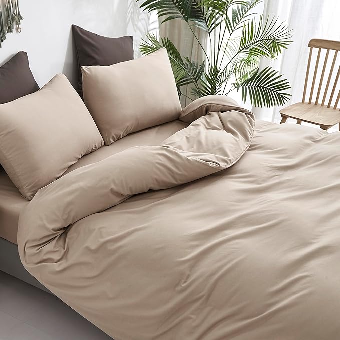 CLOTHKNOW Khaki Full Size Comforter Sets Taupe Bedding Comforter Sets Soft Tan Bedding Beige Coffee Comforter with 2 x Pillow Cases