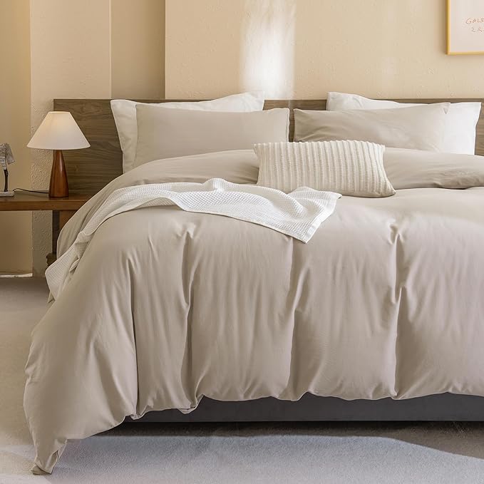 CozyTide Cotton Comforter Full Size,3 Pieces Lightweight Fluffy Linen Like Textured Comforter Set 3 Pieces Vintage Boho Full Bedding Set Ultra Soft