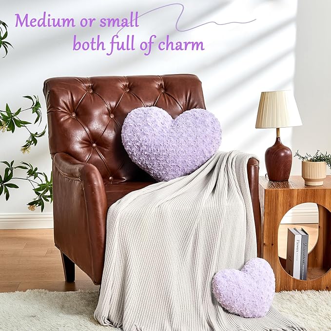 Heart Pillow Purple Throw Pillows, Soft and Fluffy Decorative Pillows for Bed Couch Chair, Cute Heart Shaped Room Decor for Valentine Anniversary Birthday Halloween Christmas (Small, 13"x10")