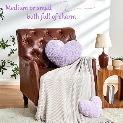 Heart Pillow Purple Throw Pillows, Soft and Fluffy Decorative Pillows for Bed Couch Chair, Cute Heart Shaped Room Decor for Valentine Anniversary Birthday Halloween Christmas (Small, 13"x10")